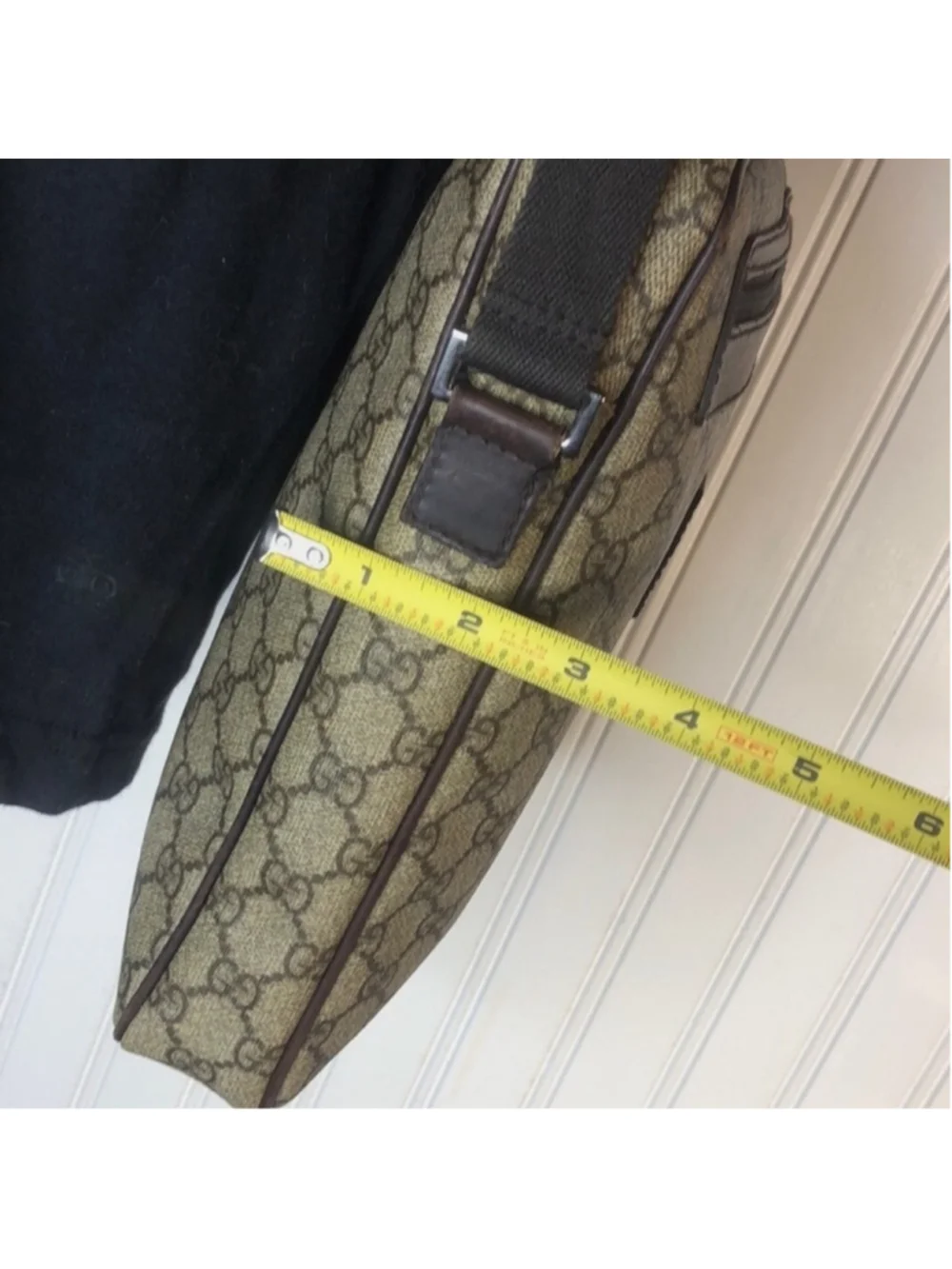 GUCCI GG Monogram Coated Canvas Brown Leather Crossbody Messenger Bag VINTAGE